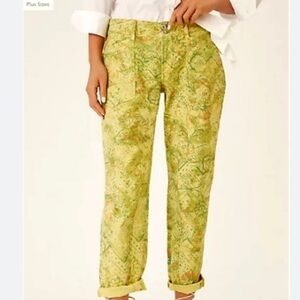 Anthropologie Pilcro The Wander Low-Rise Green Floral Pants Size 27